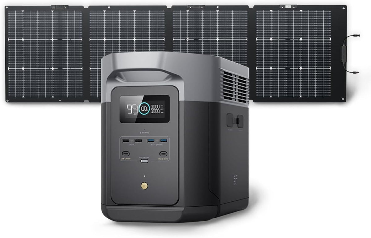 ECOFLOW Solar Generator DELTA 2 Max 2048Wh with 160W Solar Panel, LiFePO4 Battery Portable Power Station, Up to 3400W AC Output, AC + Solar Fast Dual Charging 0-100% in 1 Hr For Outdoor Camping RV