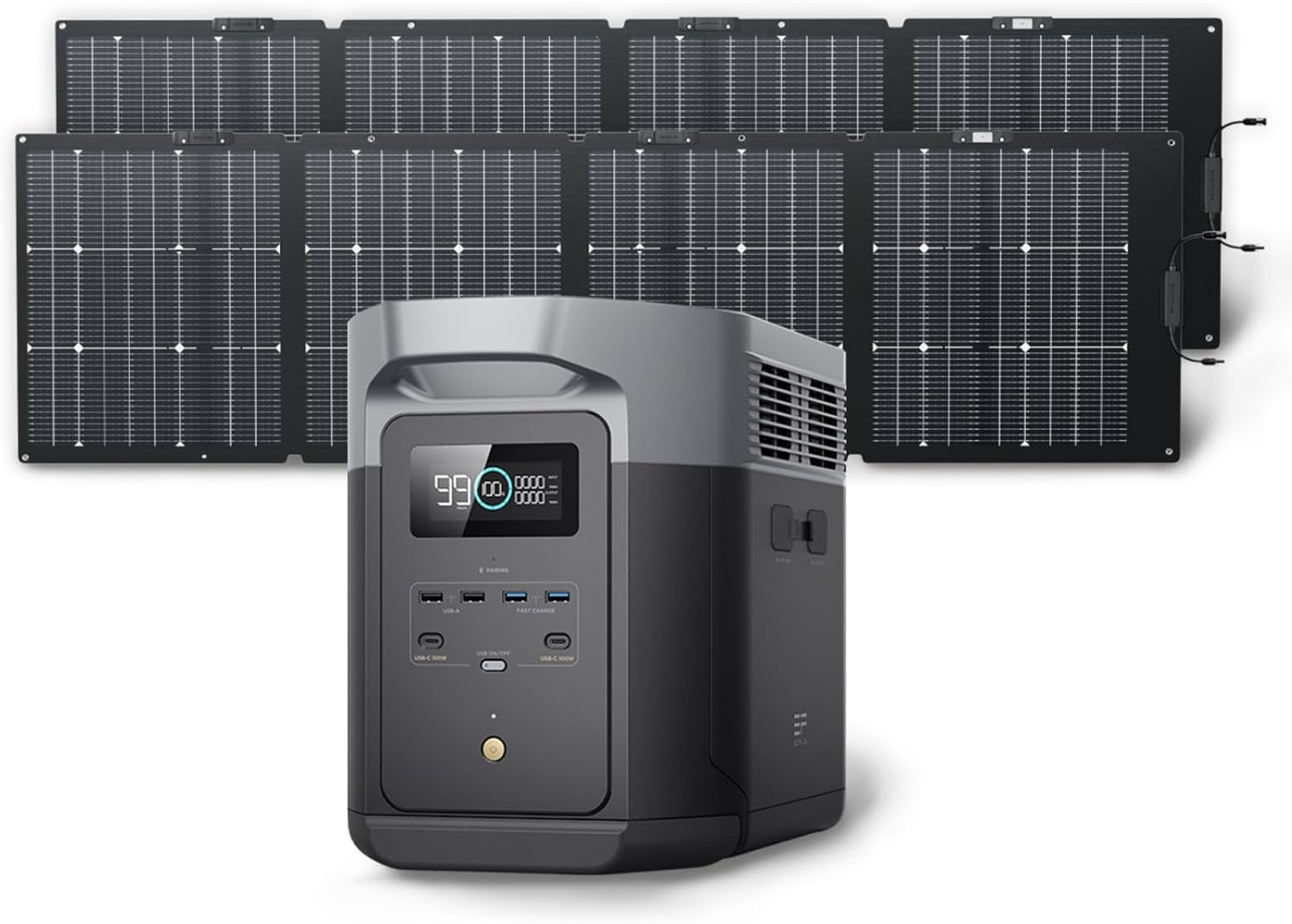 ECOFLOW Solar Generator DELTA 2 Max 2048Wh with 2x220W Solar Panel, LFP Battery Portable Power Station, Up to 3400W AC Output, AC + Solar Fast Dual Charging Full Charge in 1 Hr For Camping RV
