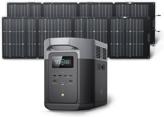 ECOFLOW Solar Generator DELTA 2 Max 2048Wh with 2x220W Solar Panel, LFP Battery Portable Power Station, Up to 3400W AC Output, AC + Solar Fast Dual Charging Full Charge in 1 Hr For Camping RV