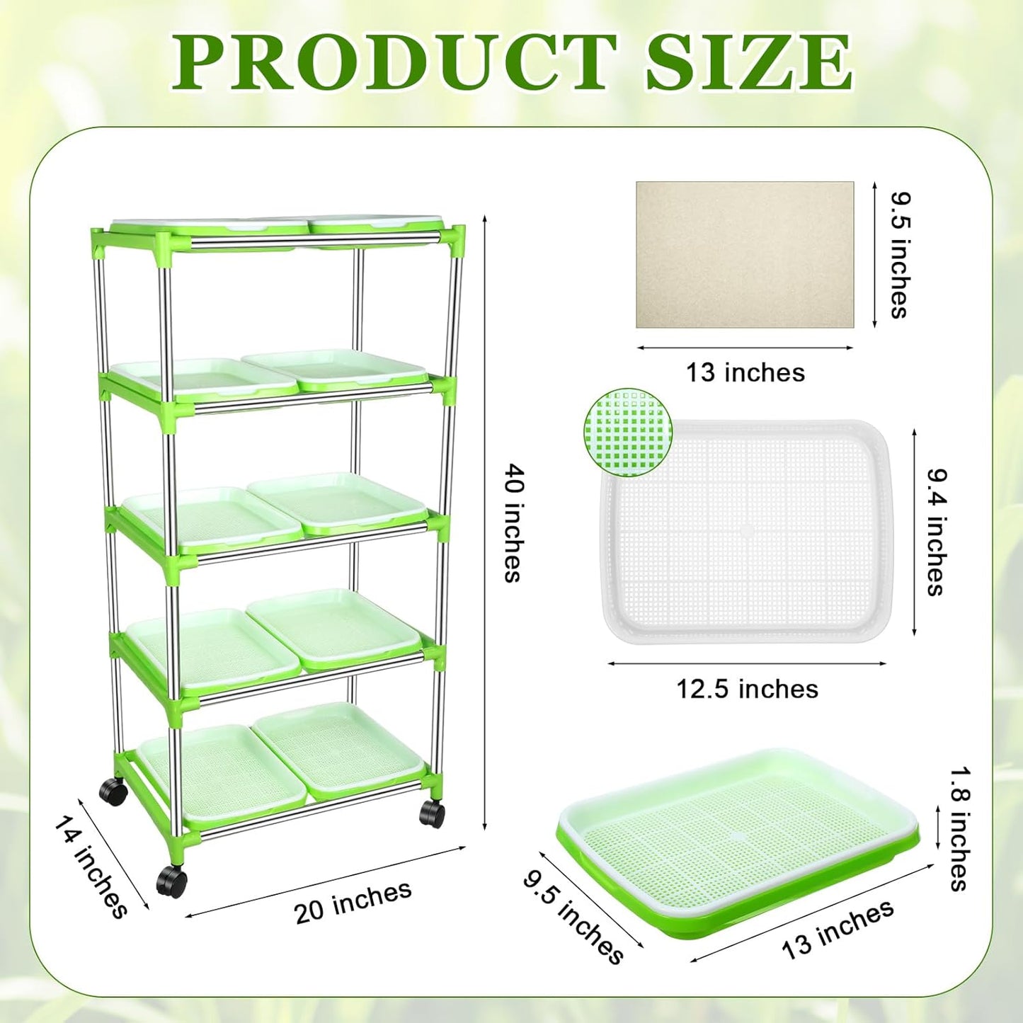 Microgreen grow station - 5 shelf with / 10 trays + 4 grow light kit + Free seed kit