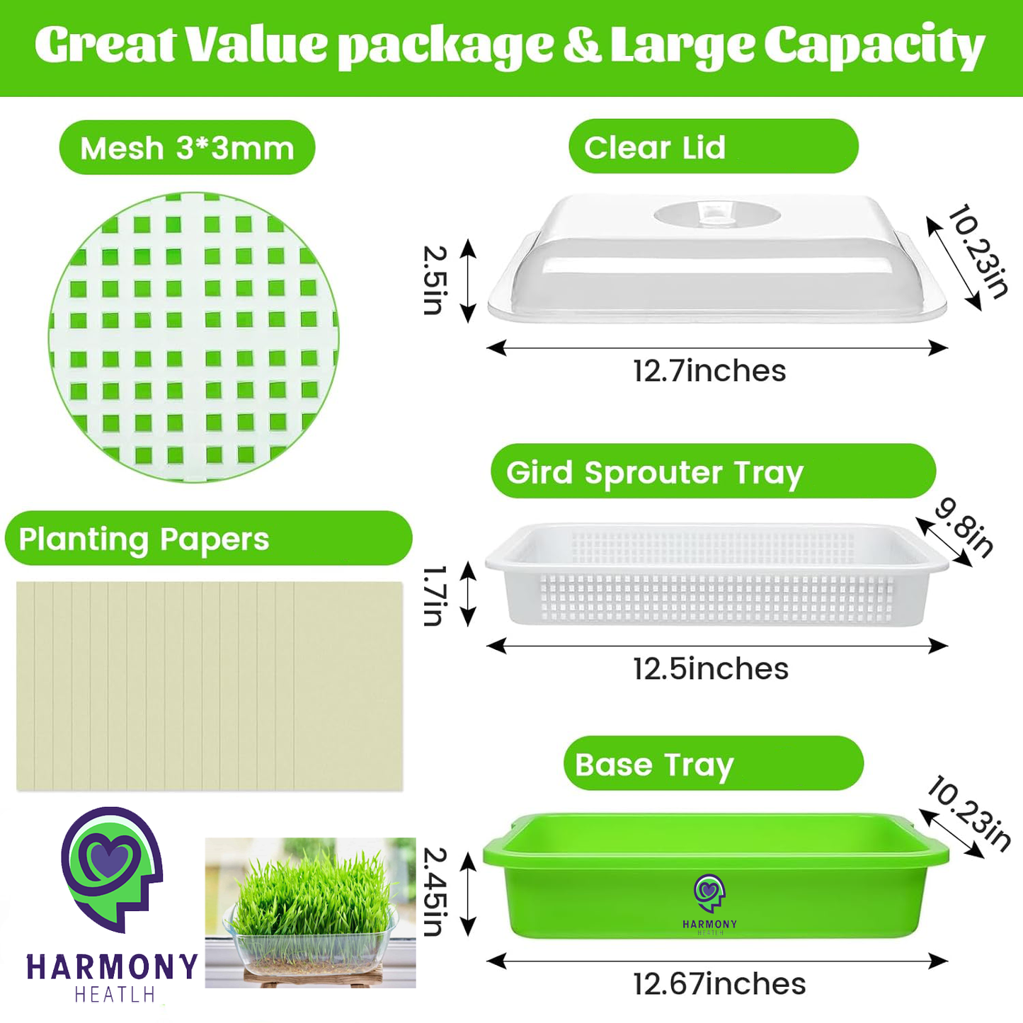 (3) Three Tray Kit + 1/2 lb. Wheat Berry seeds & 1/2 lb. of Broccoli seeds