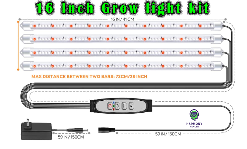 4 pcs LED 16 inch Grow light kit for small microgreen shelf setup